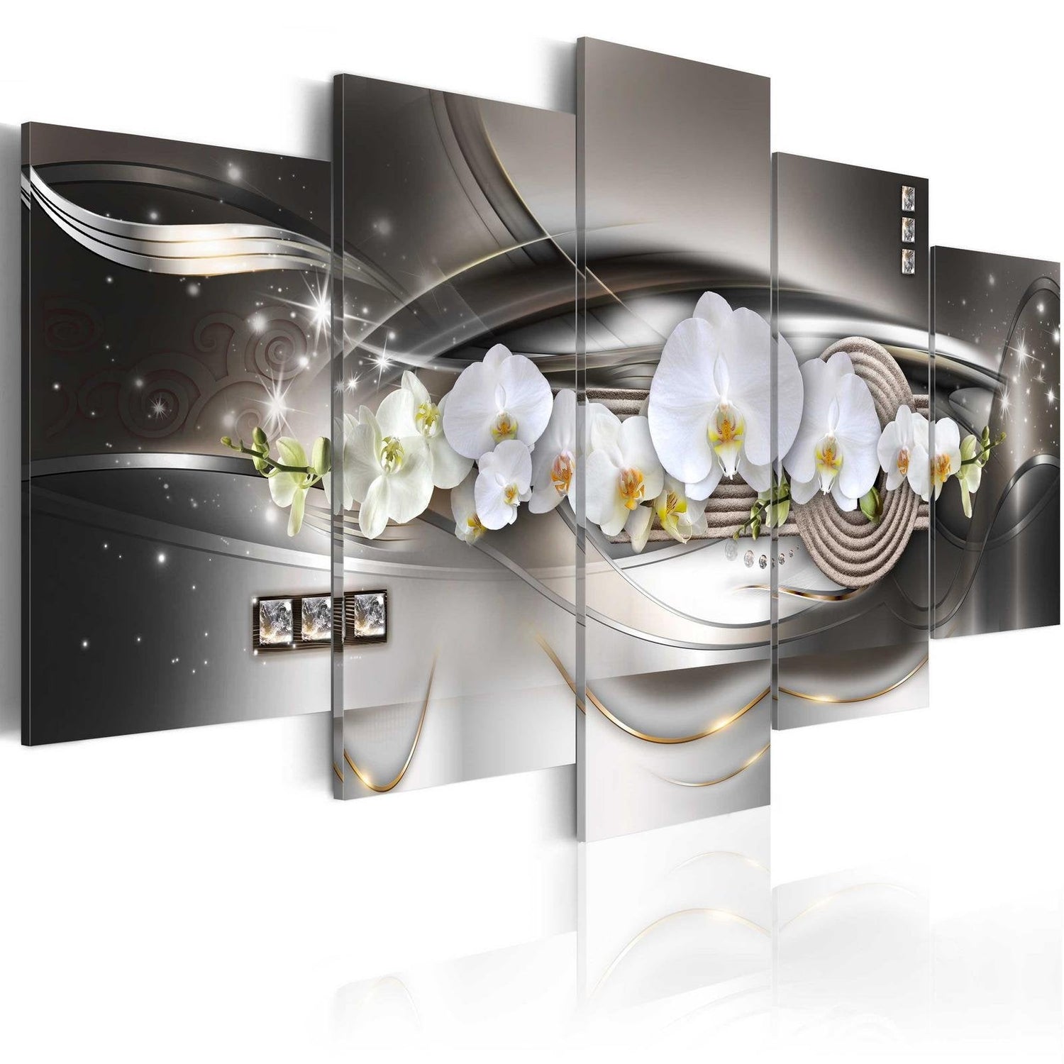 Glamour Stretched Canvas Art - Steel Orchids-Tiptophomedecor