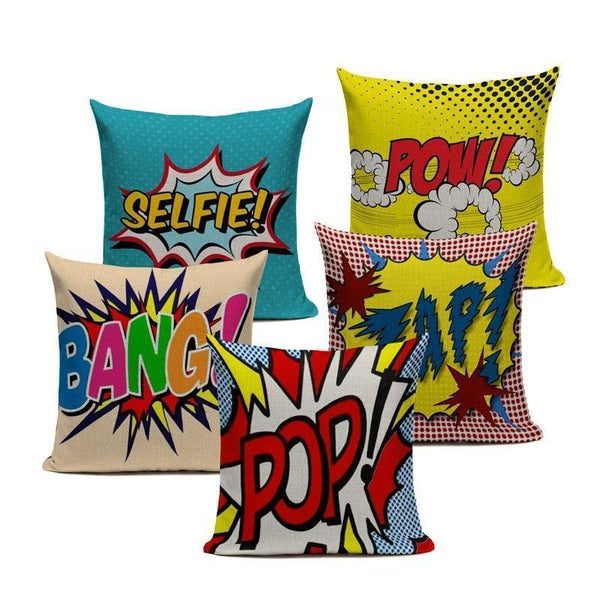 Graffiti Pop Wow Selfie Bang Words Cushion Covers-Tiptophomedecor