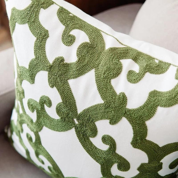 Green Geometric Embroidered Cotton Pillow Covers-Tiptophomedecor-Interior-Design-Home-Decor