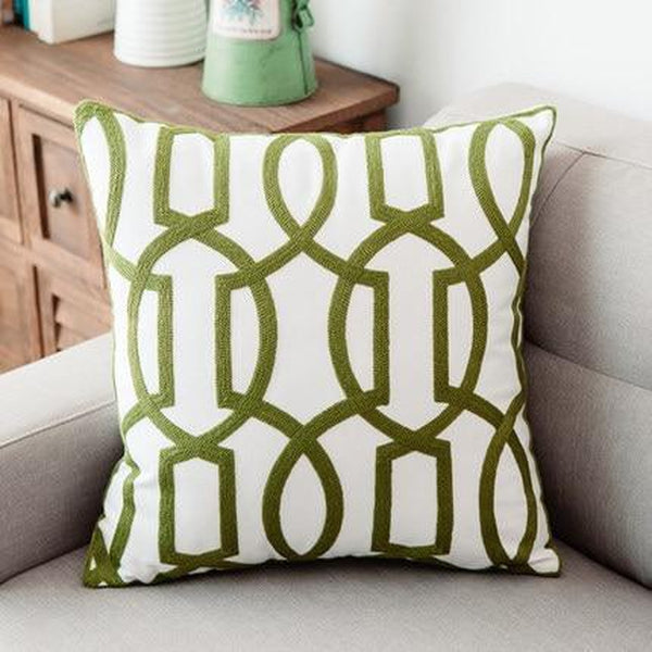 Green Geometric Embroidered Cotton Pillow Covers-Tiptophomedecor-Interior-Design-Home-Decor