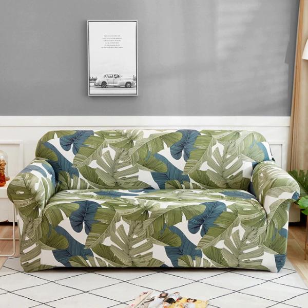Green Grey Botanical Sofa Cover
