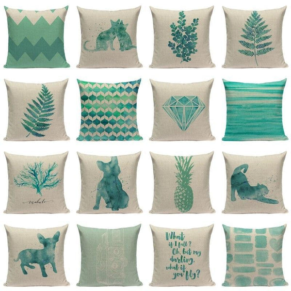 Green Teal Turquoise Watercolor Ink Pillow Cases-Tiptophomedecor-Interior-Design-Home-Decor