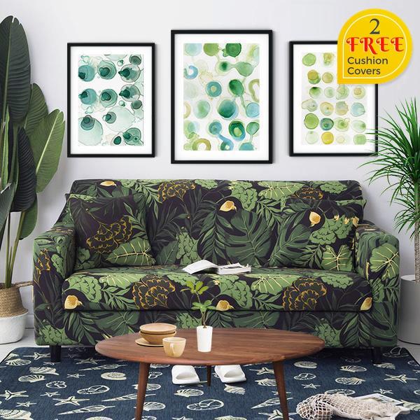 Yellow Green Tropical Garden Stretch Sofa Cover-TipTopHomeDecor