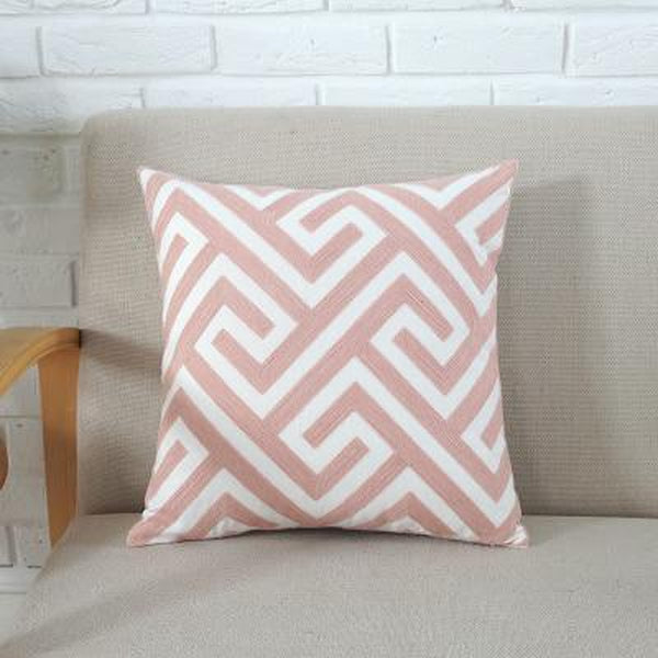 Grey Soft Pink Embroidered Geometric Cushion Covers-Tiptophomedecor-Interior-Design-Home-Decor