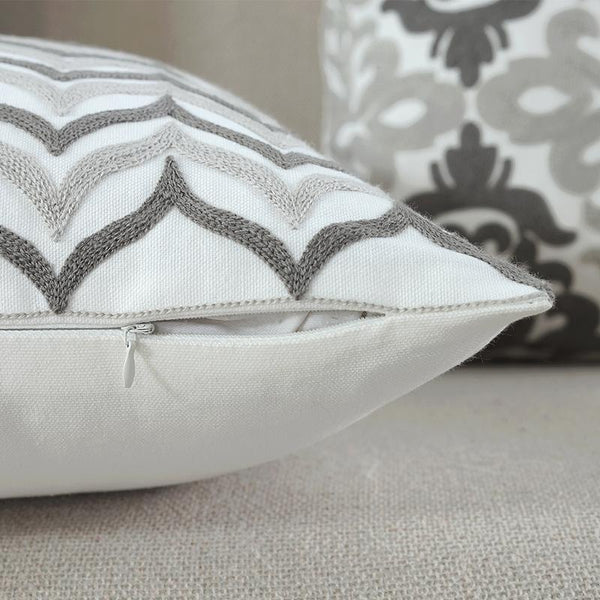 Grey Soft Pink Embroidered Geometric Cushion Covers-Tiptophomedecor-Interior-Design-Home-Decor