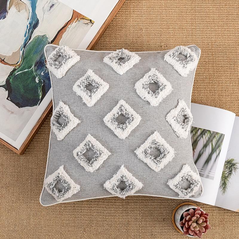 Grey White Diamond Tufted Zigzag Pillow Covers-TipTopHomeDecor