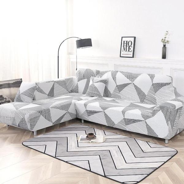 Grey White Triangle Pattern Stretch Sofa Cover-TipTopHomeDecor