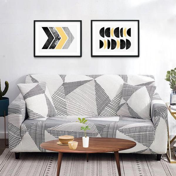 Grey White Triangle Sofa Cover