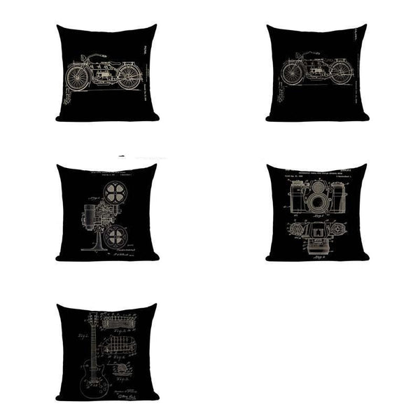Hand Drawn Paintings Retro Black Vintage Cushion Covers-Tiptophomedecor-Interior-Design-Home-Decor