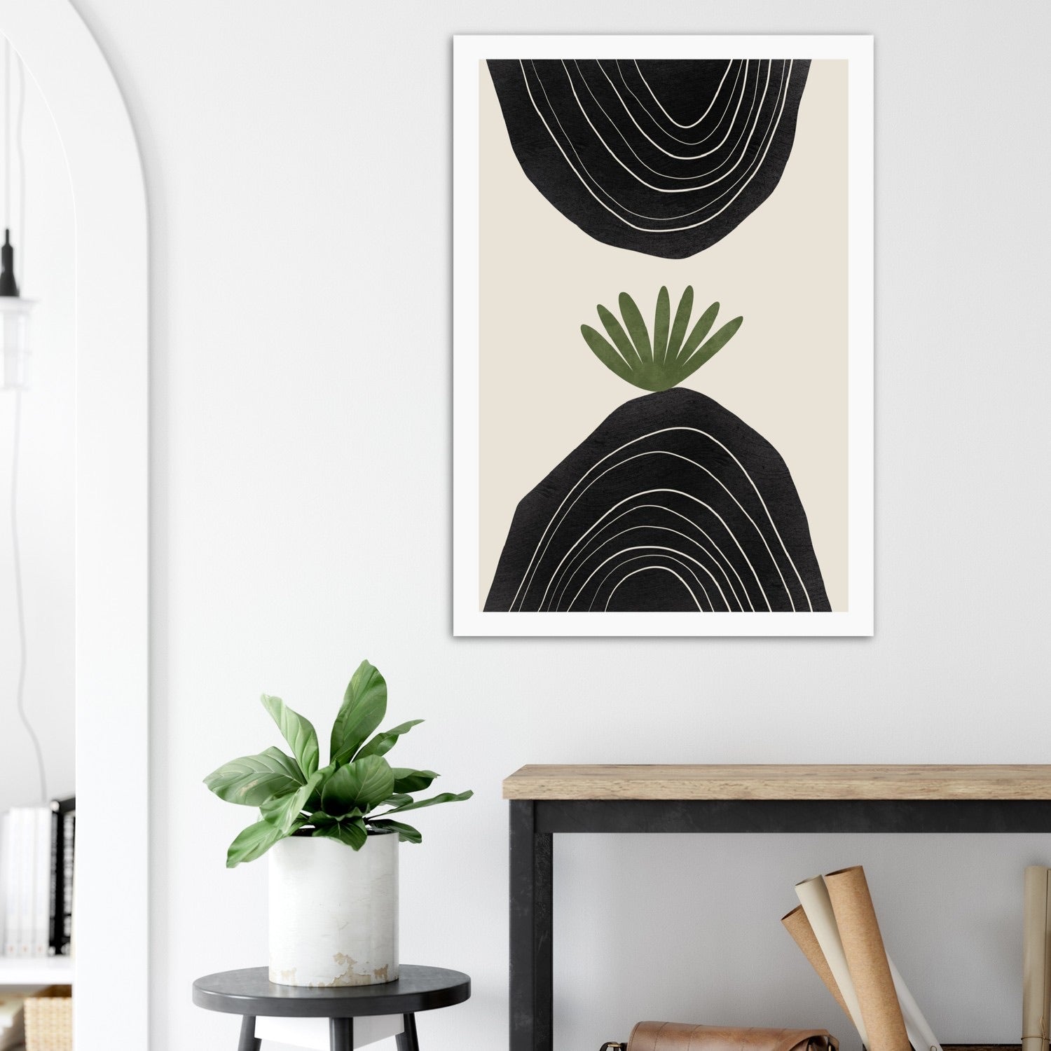 Black Beige Green Abstract Art Poster Nr. 2