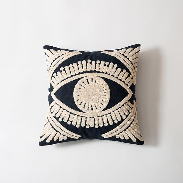 Ivory Navy Cotton Thread Embroidered Bohemian Eye Cushion Covers-TipTopHomeDecor