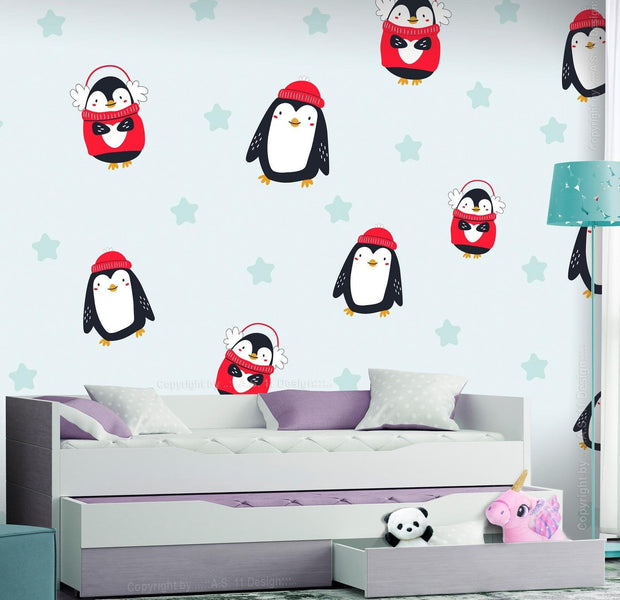 Kids Wall Mural - Brawling Penguins-Tiptophomedecor