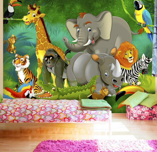 Kids Wall Mural - Colorful Cartoon Safari-Tiptophomedecor