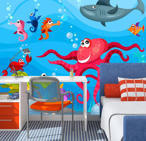 Wall mural - Octopus and shark-TipTopHomeDecor