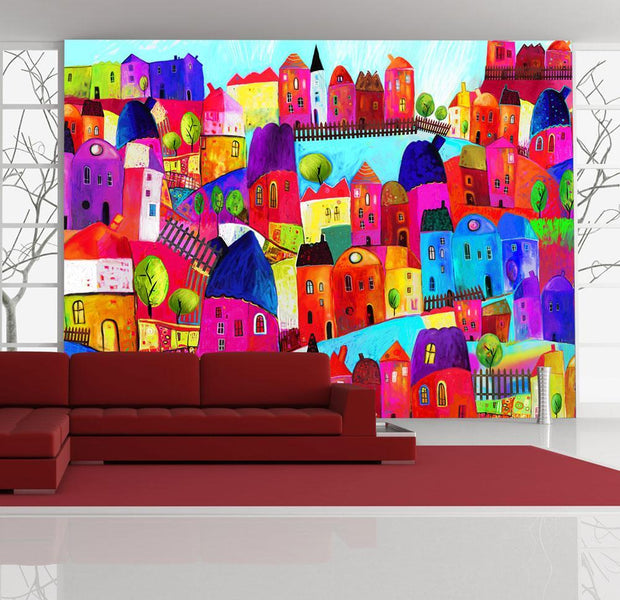 Wall mural - Rainbow-hued town-TipTopHomeDecor