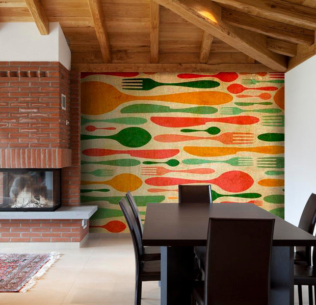 Wall mural - Cutlery - orange and green-TipTopHomeDecor