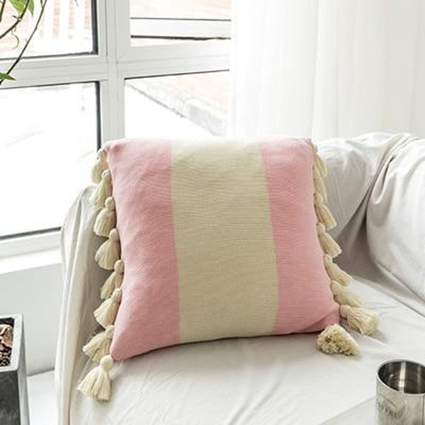 Knitted Fringed Tassels Elegant Striped Cotton Thread Nordic Pillow Covers-TipTopHomeDecor