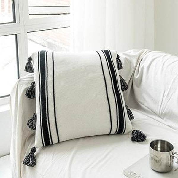 Knitted Fringed Tassels Elegant Striped Cotton Thread Nordic Pillow Covers-TipTopHomeDecor