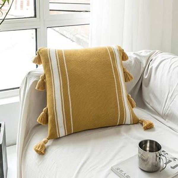Knitted Fringed Tassels Elegant Striped Cotton Thread Nordic Pillow Covers-TipTopHomeDecor