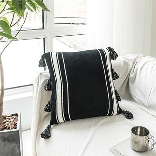 Knitted Fringed Tassels Elegant Striped Cotton Thread Nordic Pillow Covers-TipTopHomeDecor