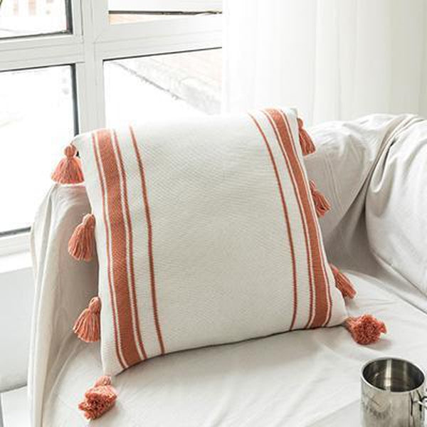 Knitted Fringed Tassels Elegant Striped Cotton Thread Nordic Pillow Covers-TipTopHomeDecor