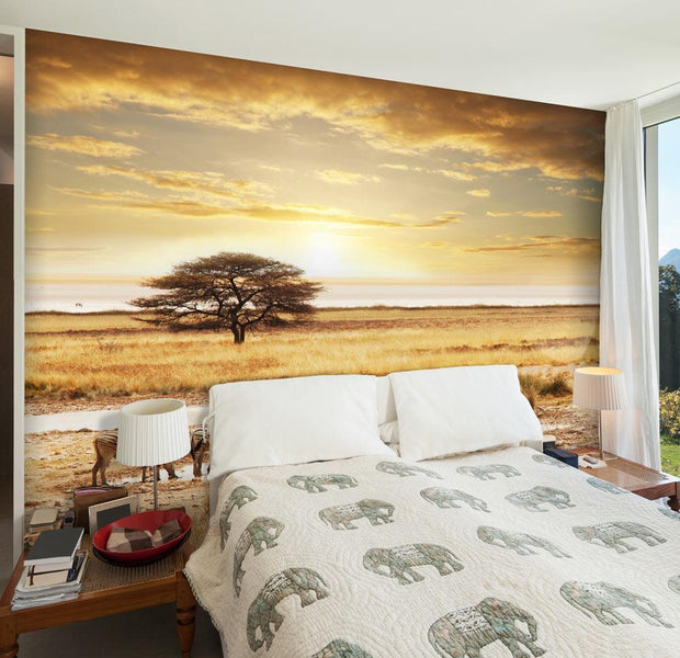 Wall mural - African zebras around watering hole-TipTopHomeDecor