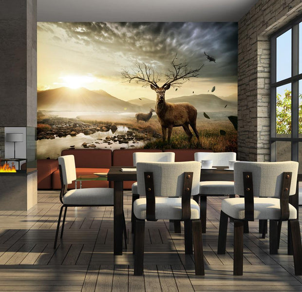 Wall mural - Deers by mountain stream-TipTopHomeDecor