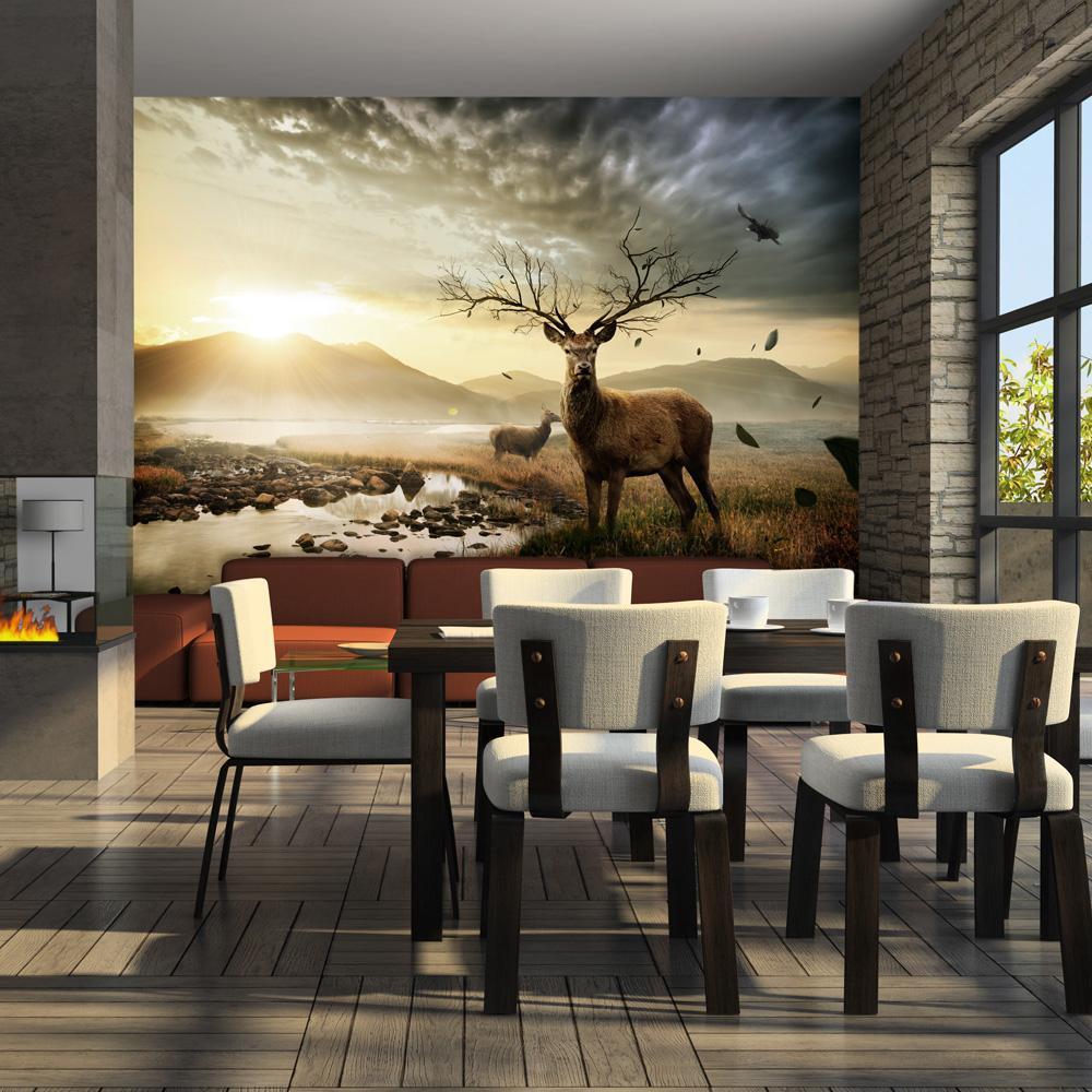 Wall mural - Deers by mountain stream-TipTopHomeDecor