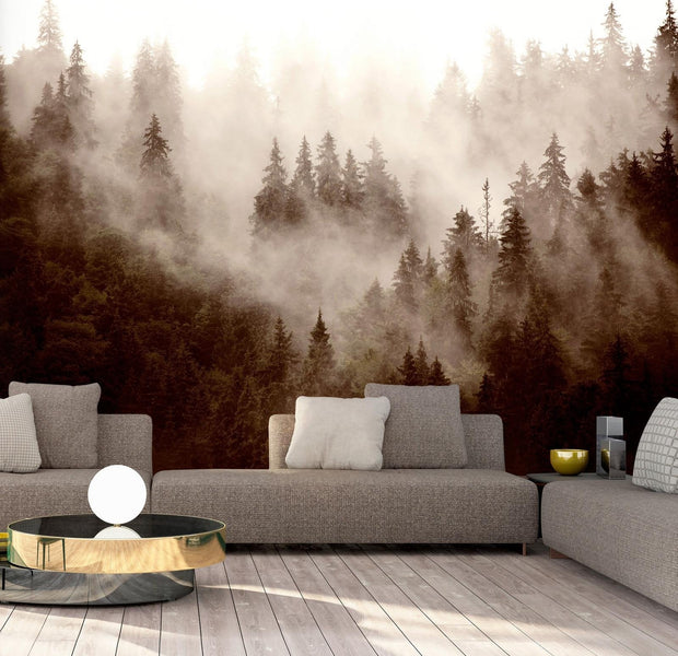 Landscape Wall Mural - Mountain Forest Sepia-Tiptophomedecor