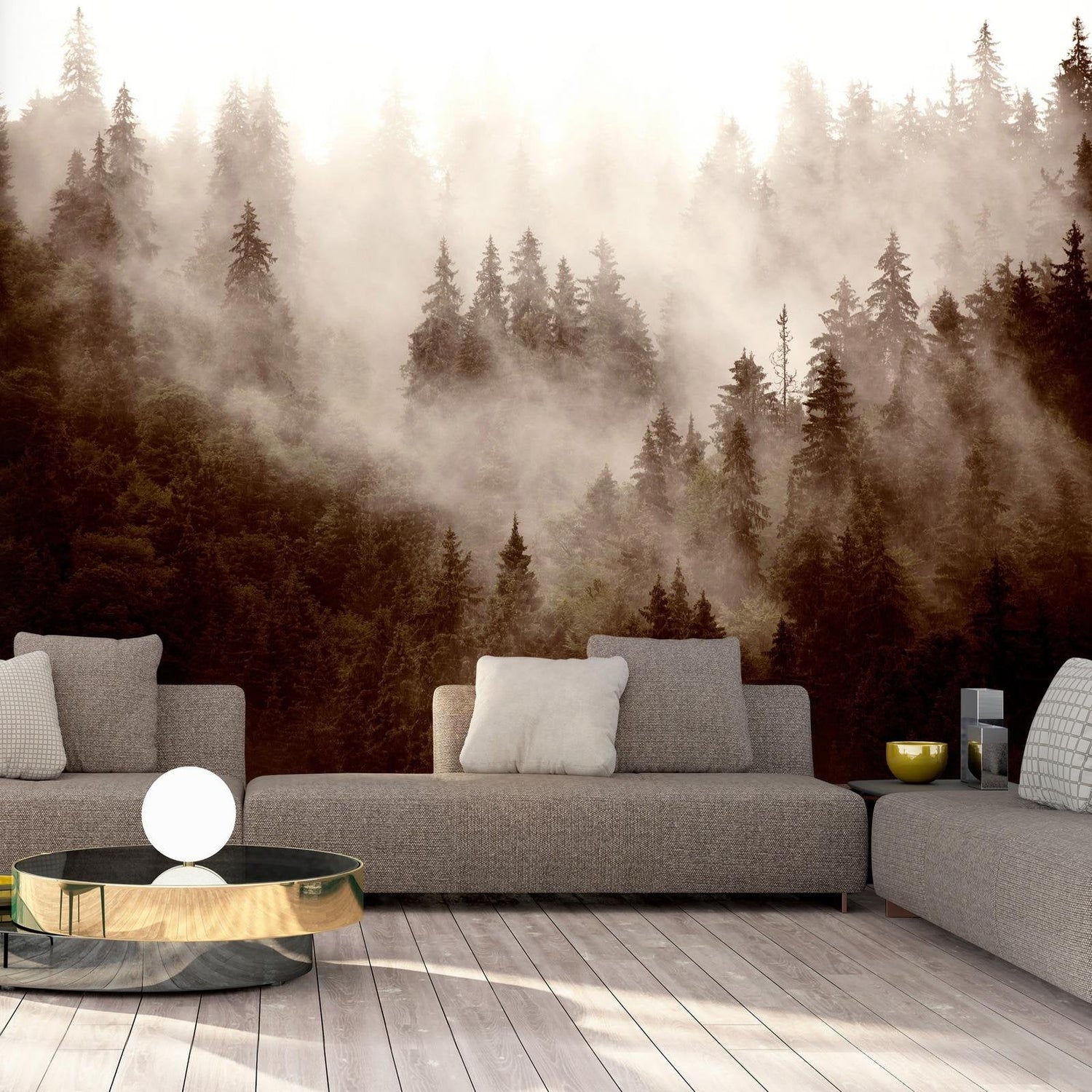Landscape Wall Mural - Mountain Forest Sepia-Tiptophomedecor