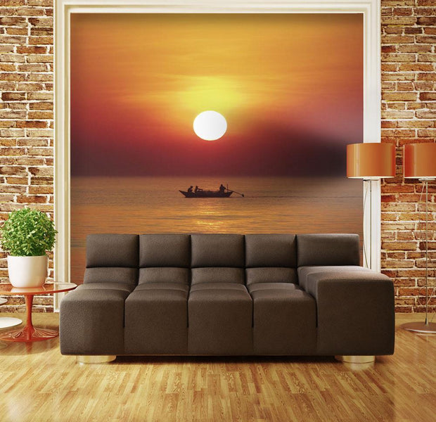 Wall mural - Sunset with fishing boat-TipTopHomeDecor