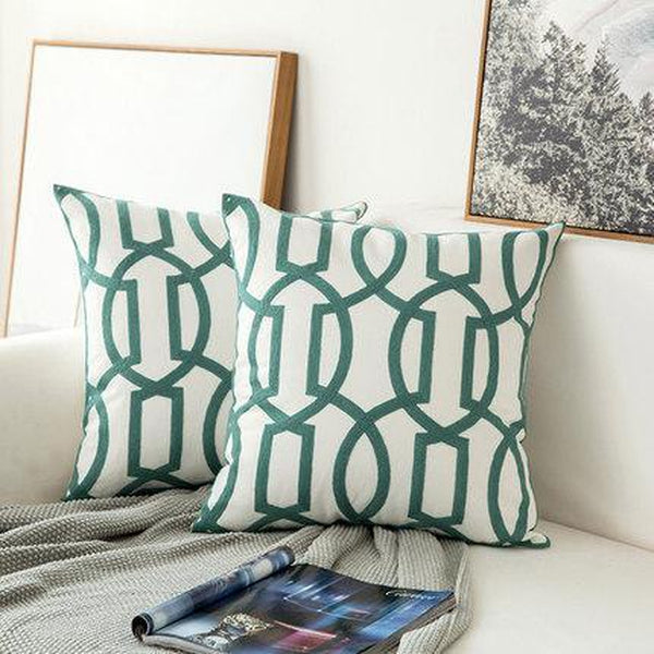 Light Grey Blue White Geometric Embroidered Throw Pillow Cases-Tiptophomedecor-Interior-Design-Home-Decor