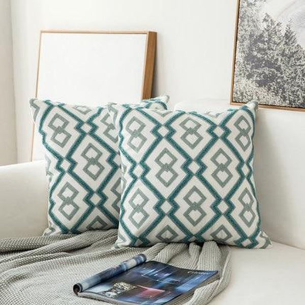 Light Grey Blue White Geometric Embroidered Throw Pillow Cases-Tiptophomedecor-Interior-Design-Home-Decor