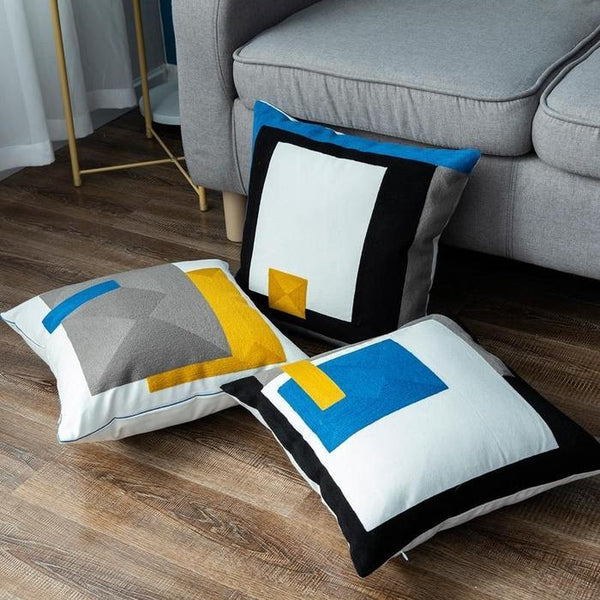 Modern Mondrian Style Soft Embroidered Pillow Cases-TipTopHomeDecor