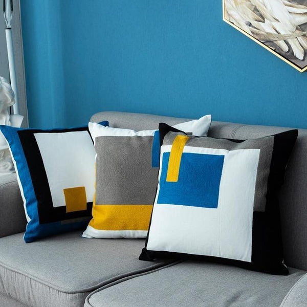 Modern Mondrian Style Soft Embroidered Pillow Cases-TipTopHomeDecor
