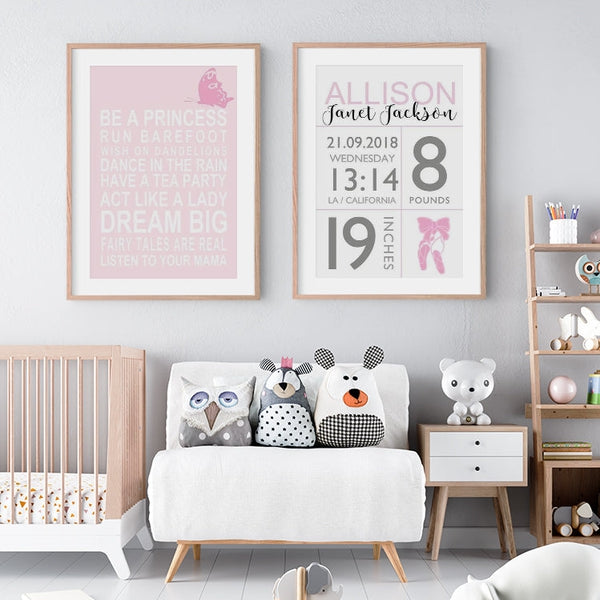 Baby Girl Birth Stats Art Prints
