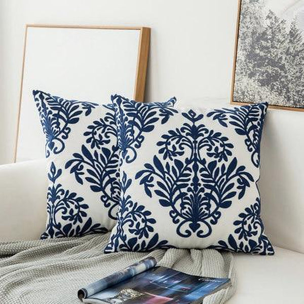 Navy Blue Geometric Pattern Embroidered Cushion Covers-Tiptophomedecor-Interior-Design-Home-Decor