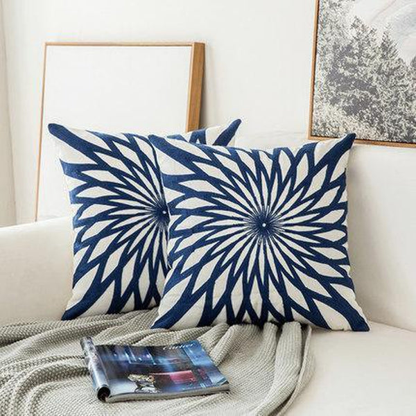 Navy Blue Geometric Pattern Embroidered Cushion Covers-Tiptophomedecor-Interior-Design-Home-Decor