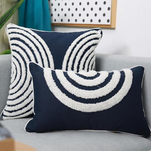 Navy Blue White Circle Embroidered Cushion Covers Tiptophomedecor