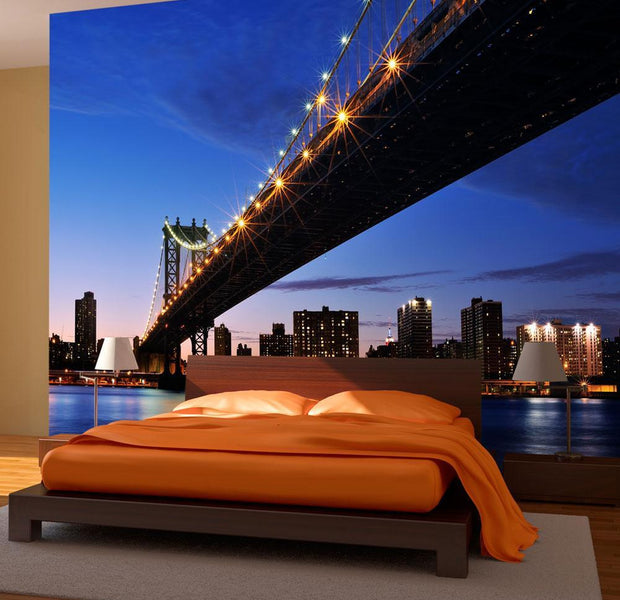 Wall mural - Manhattan Bridge illuminated at night-TipTopHomeDecor