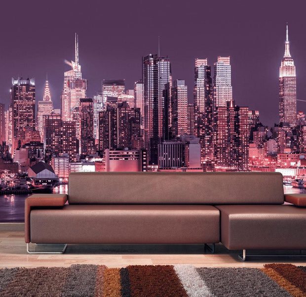New York Wall Mural - NYC Purple Nights-Tiptophomedecor