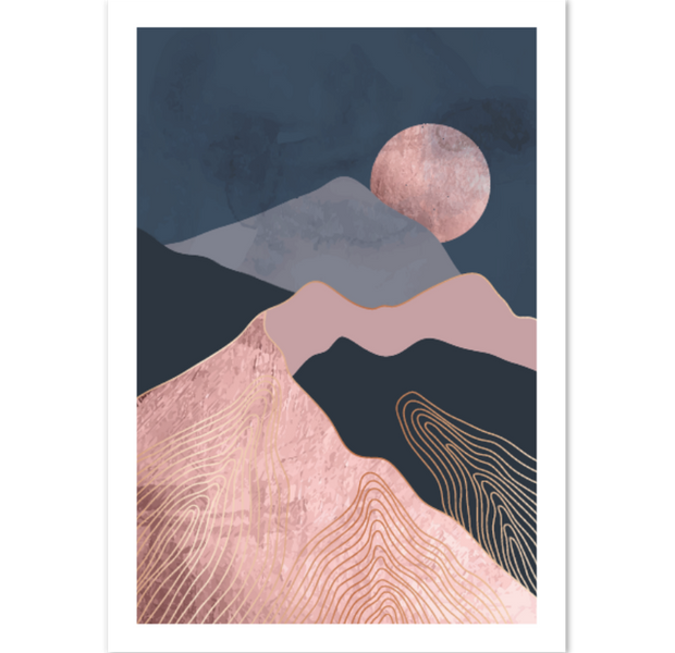 Dark Blue Blush Mid Century Landscape Poster 01