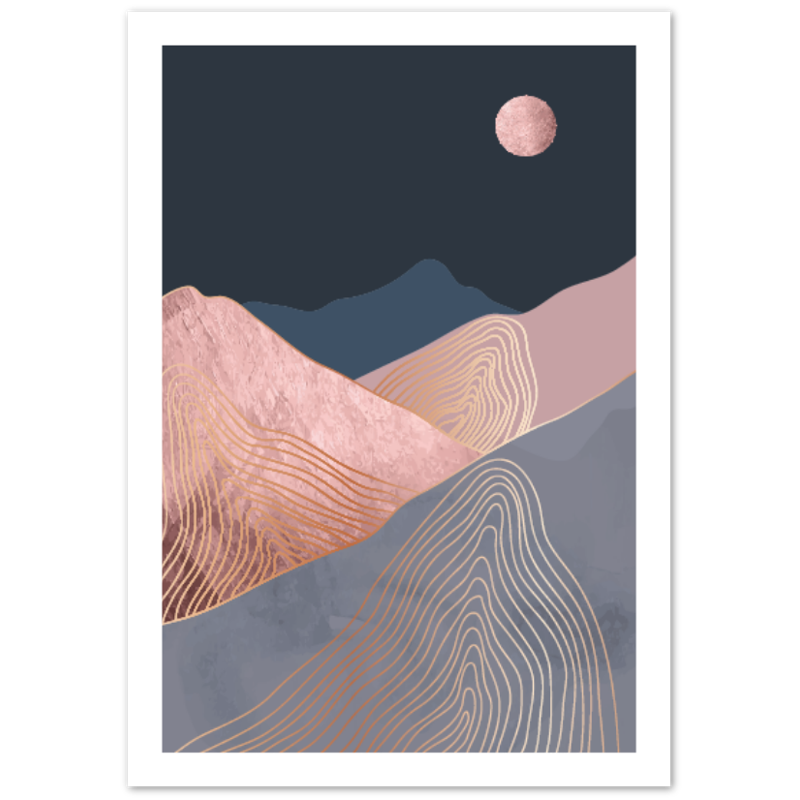 Dark Blue Blush Mid Century Landscape Poster 03