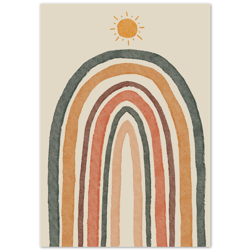Watercolor Rainbow With Sun Nursery Poster