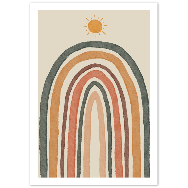 Watercolor Rainbow With Sun Nursery Poster