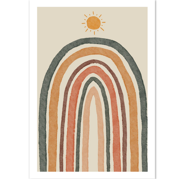 Watercolor Rainbow With Sun Nursery Poster