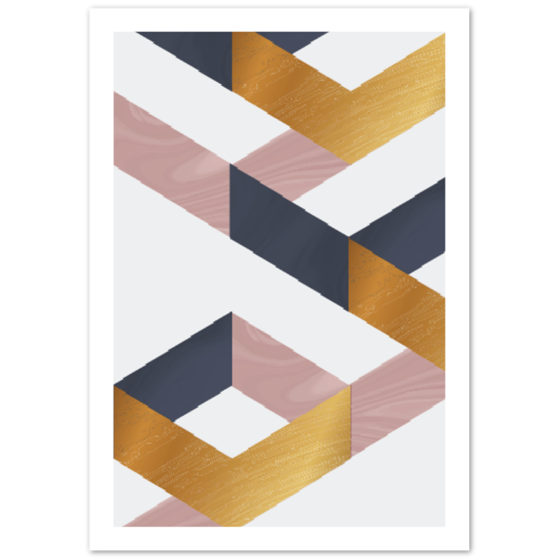 Marble Blush Dark Blue Gold Geometric Poster 01