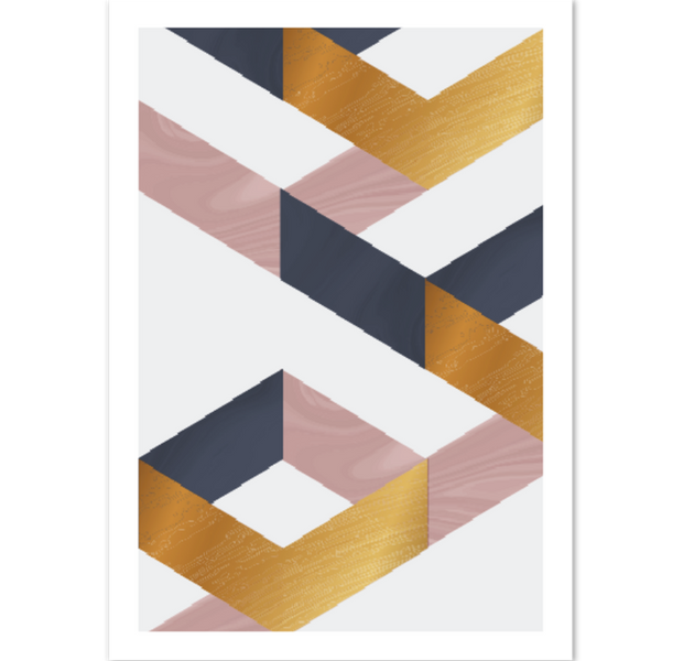 Marble Blush Dark Blue Gold Geometric Poster 01