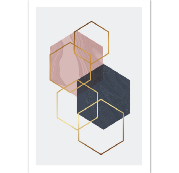 Marble Blush Dark Blue Gold Geometric Poster 02