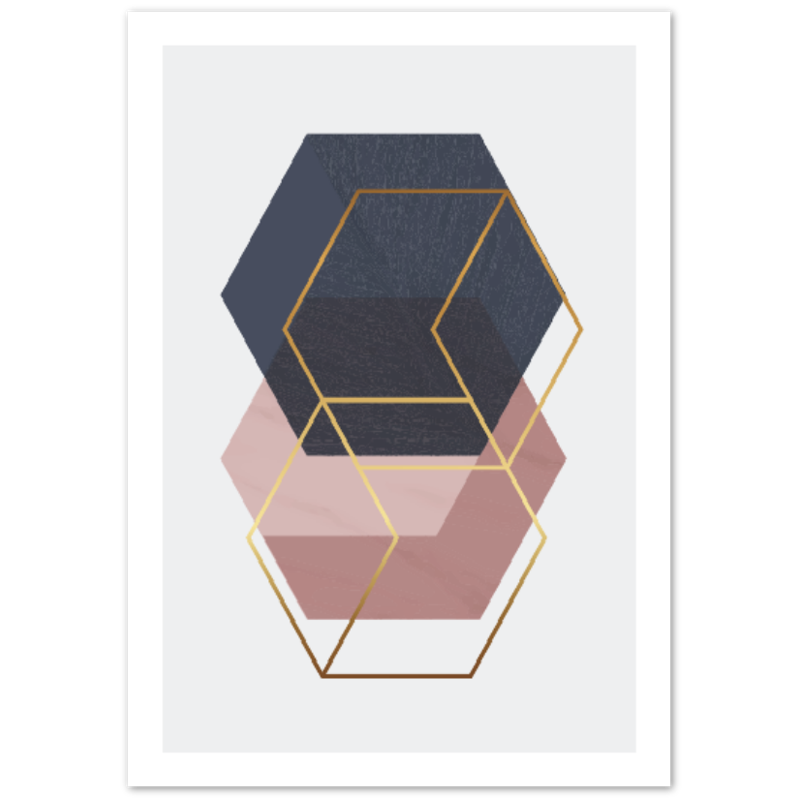 Marble Blush Dark Blue Gold Geometric Poster 03